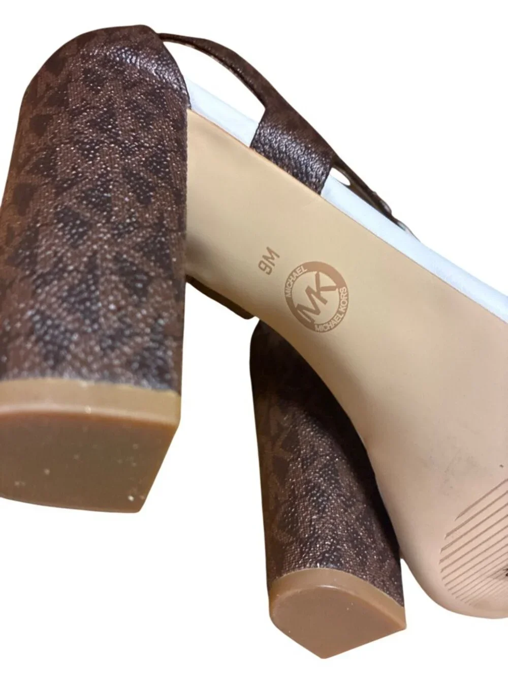 Michael Kors Berkley Sandal OP White Brown Leather Slingback Sandal‎ Heels 9M